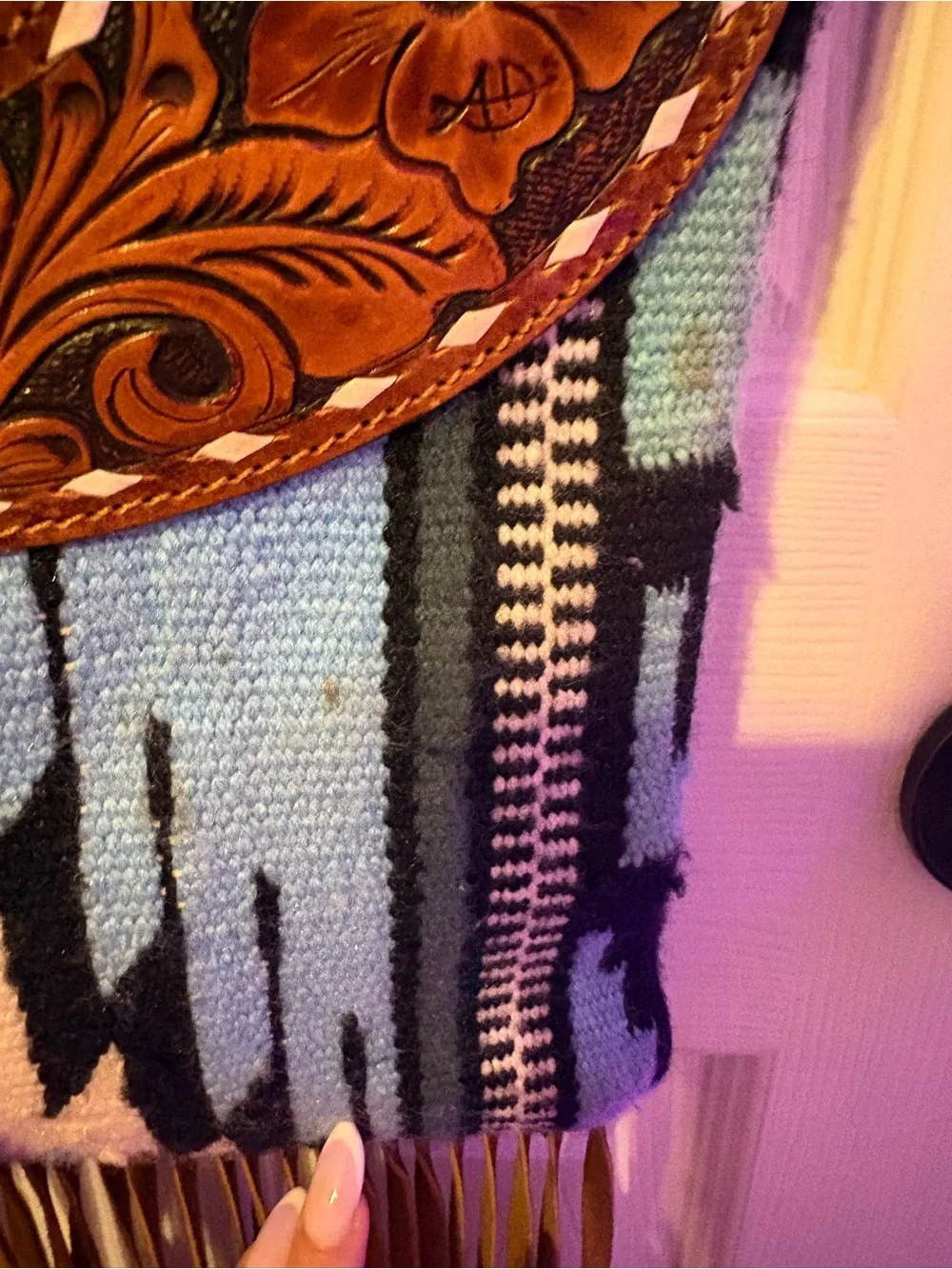 American Darling Fringe Crossbody Western Purse Preloved Teal/Brown